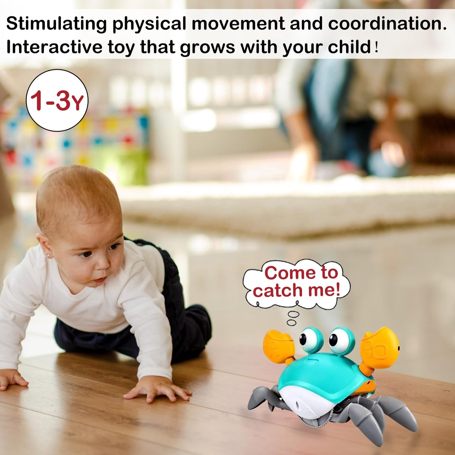 Plnmlls Crawling Crab Baby Toy,Tummy Time Toys,with Music and LED Light,Built-in Rechargeable Battery and Volume Can be Turned Off for 6-12 12-18 36 Months Walking Toddler Birthday Gift(Jade Green)