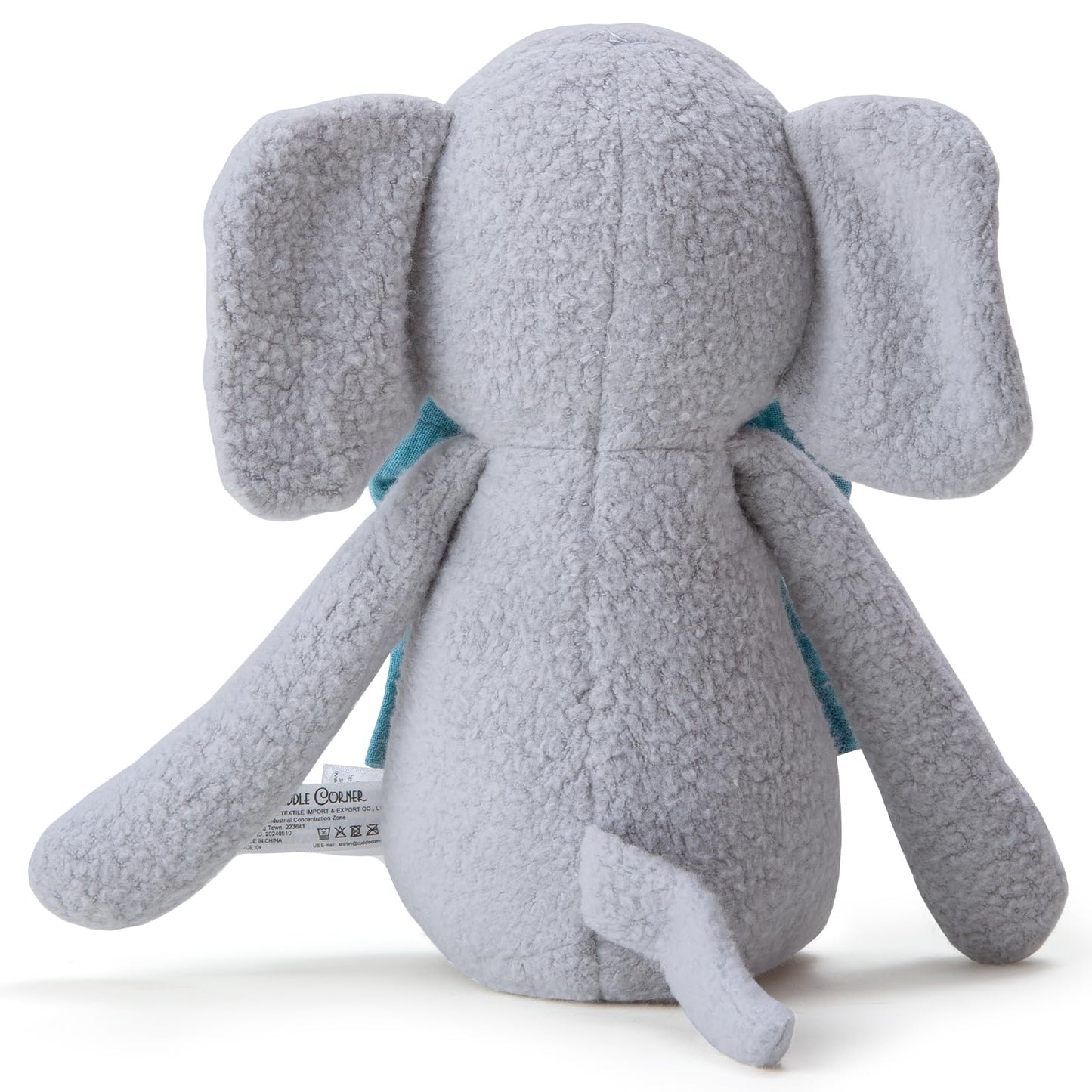 CUDDLE CORNER Stuffed Animal Organic Cotton Baby Plush Toys, 9” Organic Sitting Elephant with Rattle Soft Cuddly Toy for Boys and Girls