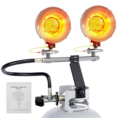 30000 BTU Propane Heater Outdoor, Propane Tank Heater Attachment Double Tank Top Radiant Gas Heater With Tip-Over Protection, 3 Heat Settings, Safety Shut-Off Valve for Patio,Camp,Fish,Garage.