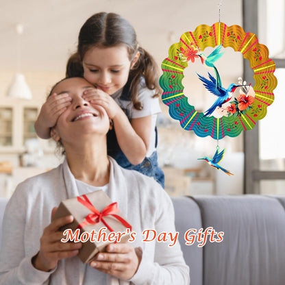Hummingbird Metal Wind Spinners, Hummingbird Gifts for Mothers Day Women Mom Grandma Wife Men, 12 inch 3D Stainless Steel Hanging Wind Spinner for Outdoor Indoor Yard Art Garden Christmas Decorations