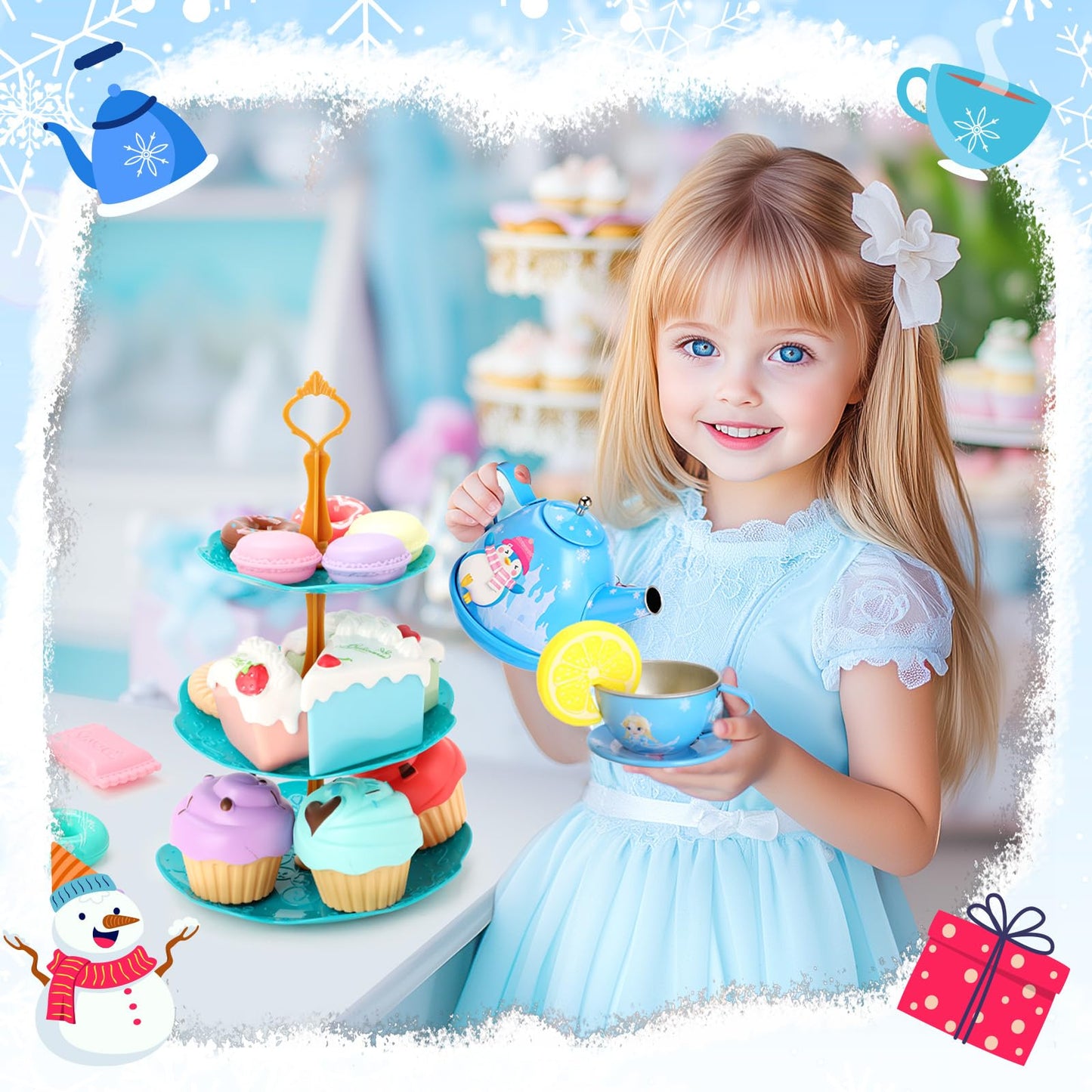 INNOCHEER Tea Party Set for Little Girls Toys, Toys for Kids, Tea Sets for Toddlers 3-5, Pretend Play Kitchen Toy, Birthday Christmas Princess Gifts Toys for 3 4 5 6 7 + Year Old Girls