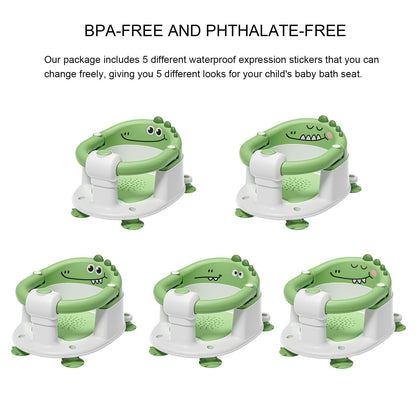 TPN Baby Bath Seat for Babies 6 Months & Up, Non-Slip Toddler Bath Seat with 5 PCS Waterproof Emoji Stickers, Portable Infant Bath Seat for Baby(Green)