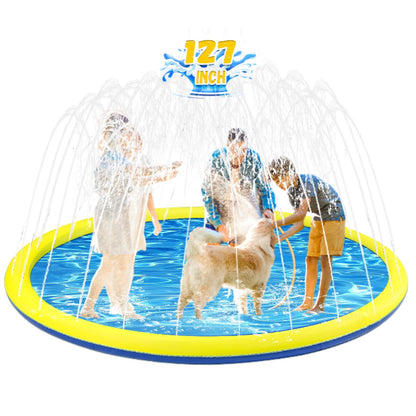 127 inch Extra Large Non-Slip Splash Pad Sprinkler for Kid and Dog, Kiddie Dog Pool, Toddler Outdoor Toys for Ages 3-12 Boys Girls, Summer Outdoor Water Kids Toys, Parent Games, Backyard, Lawn
