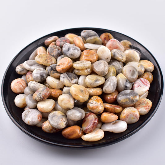 SigMntun Polished Crazy Lace Agate Crystal Chips Set, 0.4", 128 Pcs - 10 Oz Handpicked Tumbled Stones and Crystals Bulk for Healing, Reiki, Meditation, Witchcraft and Home Decor