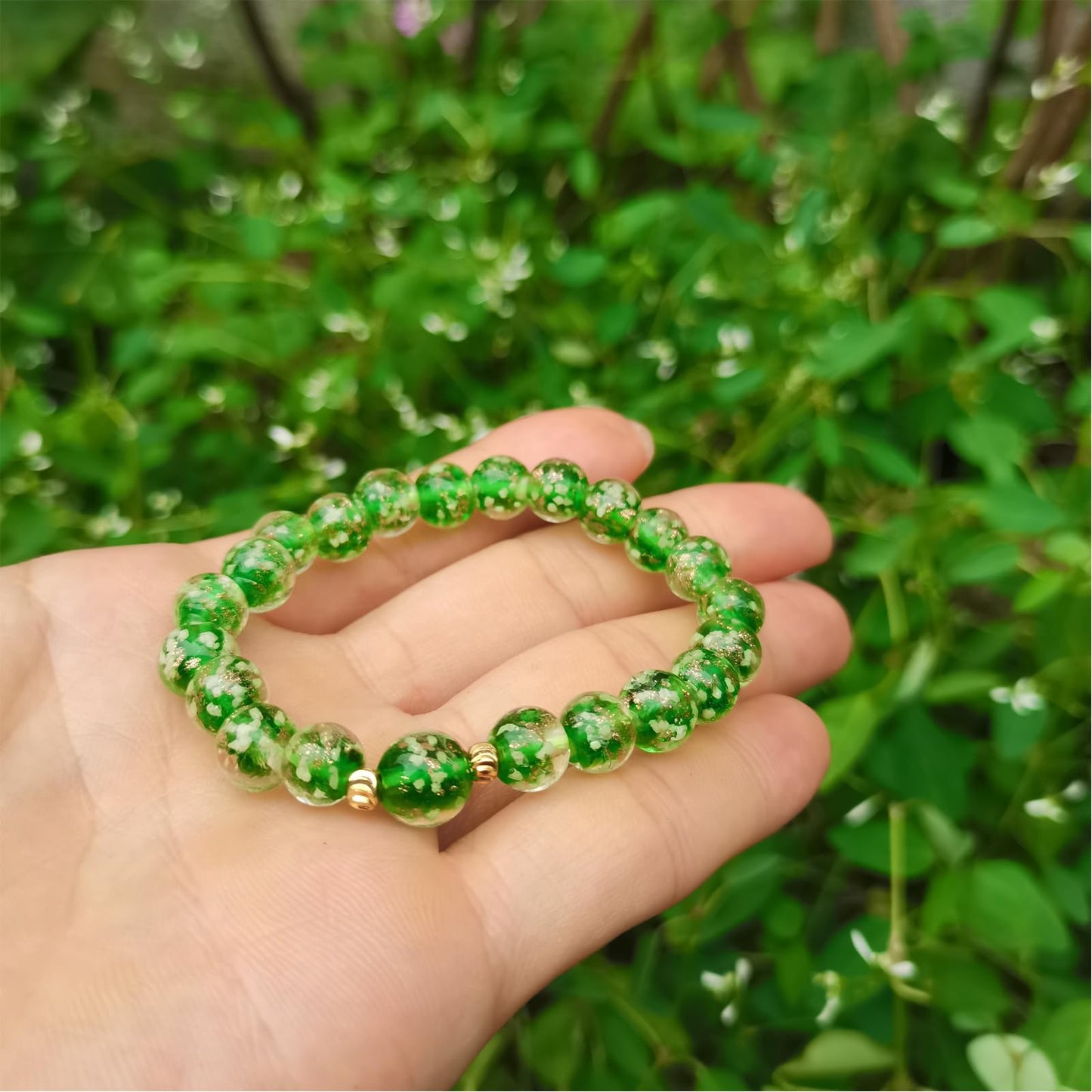 AROUROUA Glass Beaded Bracelet Glowing Bracelet Luminous Bracelets for Women Glass Mermaid Bracelet Bangles Anti Anxeity Healing Energy
