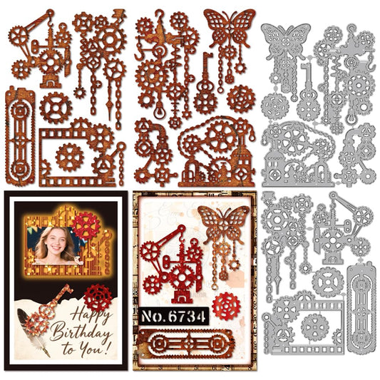 MAYJOYDIY Gear Frame Metal Die Cuts Steampunk Gear Machine Cutting Dies Machine Butterfly Embossing Stencils Scrapbooking Tool for DIY Scrapbooking Craft Card Making Album Gift Decor