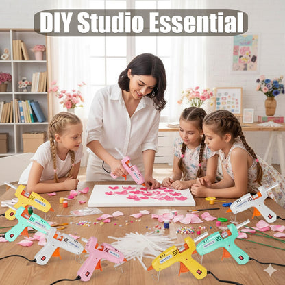MONVICT 8 Pack 30W Hot Glue Gun Set with 50 Glue Sticks 2 Each of Pink/White/Lake Blue/Yellow - Easy to Use for DIY Crafts, Arts, Class Projects, School, Home Repairs - High Temp Mini Glue Guns
