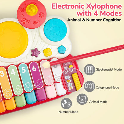 3 in 1 Musical Toys for Toddlers 1-3 Piano Xylophone Drum Set Toys for 1 2 3 Year Old Girls Birthday Music Instruments Baby Learning Developmental Sensory Toys Toddler Toys Age 1-2 2-3