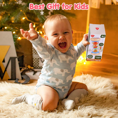 Rainmaker - Montessori Baby Toys for 6-12 Months 1 Year Old, Newborn Baby Rattle Shaker Sensory Toy, 7 inch Wooden Rain Stick Baby Musical Toys for 6 7 8 9 10 Month Infant Toddlers Gift