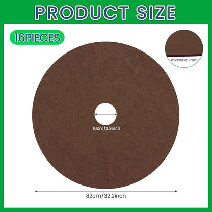 Shimeyao 16 Pcs 32.2 Inch Non Woven Tree Mulch Ring Round Tree Weed Barrier Mat Reusable Landscape Protector Base Barrier Fabric for Weed Root Protection (Coffee)