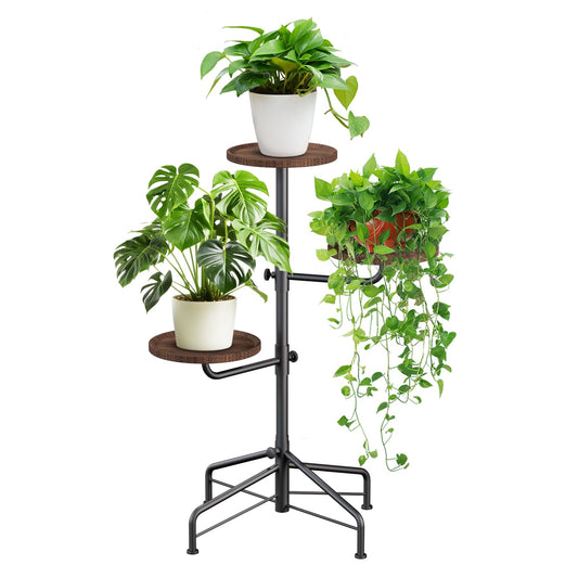 Onadak 3 Tier Plant Stand Indoor, Metal Wood Plant Stands For Indoor Plants Multiple, Corner Tiered Flower Plants Shelf Stand for Living Room Bedroom, Brown