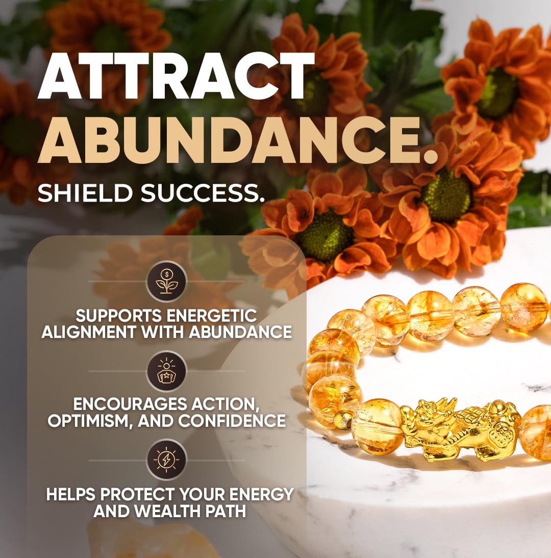 Conscious Items The Ultimate Wealth Bracelet, Citrine Crystal & Pixiu Bracelet for Prosperity & Protection, Abundance Manifesting Bracelets with Prosperity Stone, Wealth Amulet for Men & Women