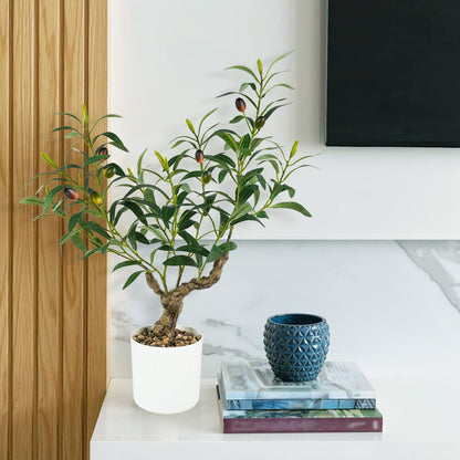 Caxchiling Fake Olive Plants 2FT, Artificial Small Olive Tree Indoor, Faux Potted Plants Decor for Tabletop, Desk, Shelf, Office, Kitchen, Living Room, Bedroom, Bathroom