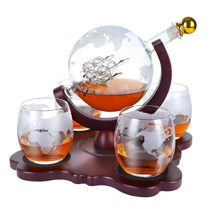 Gifts for Men Dad Husband Fathers Day, Whiskey Globr Decanter Set with 4 Etched Globe Glasses, Unique Anniversary Birthday Gifts for Brother Boyfriend, Cool Bourbon Whikey Gifts