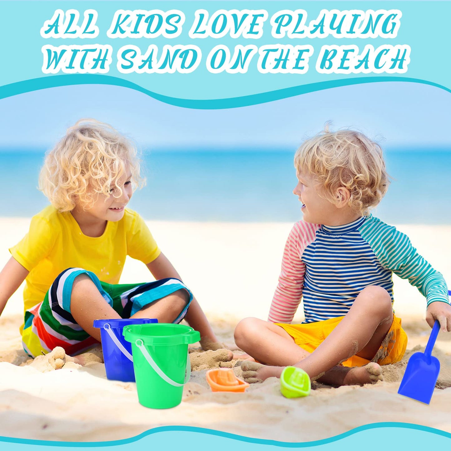 Didaey 7.5 Inch Beach Buckets and Shovels Plastic Sand Pails Castle Building Sand Shovel for Boys and Girls Summer Beach Toys Party Favors(24 Set)