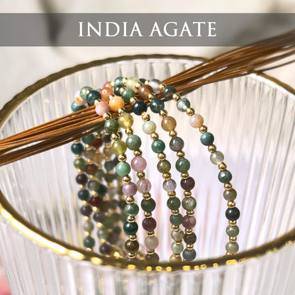 Morchic 3mm Multi-Color India Agate Natural Gemstone Beaded Bracelet for Women, Dainty Charm Jewelry, Adjustable 7.1-8.6", Ideal Birthday Holiday Gift