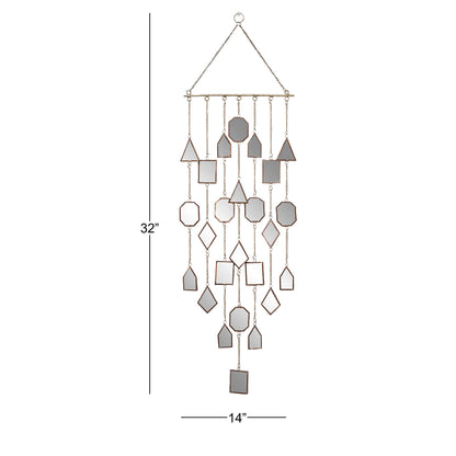 Deco 79 Metal Geometric Indoor Outdoor Windchime Garden Decor with Glass Mirrors and Bells, Hanging Ornament 14" x 1" x 32", Brown
