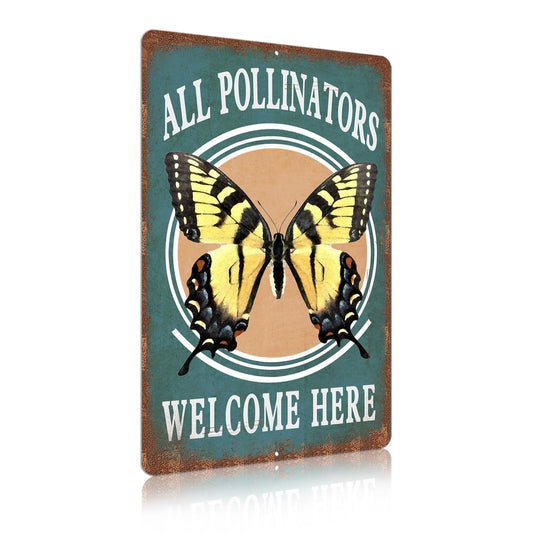 Vintage Garden Signs all pollinators welcome here Retro Yard Metel Tin Signs outdoor Aluminium Wall Decor