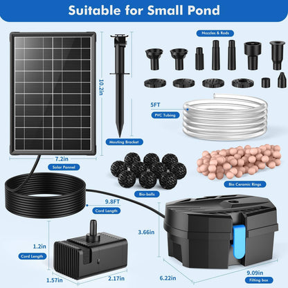 POPOSOAP Solar Pond Filter with Fountain Pump Kit, 8W Solar Water Fountain Pump, Solar Pond Pump for Outdoor Pond BirdBath Fountain Waterfall DIY Water Feature-P3081