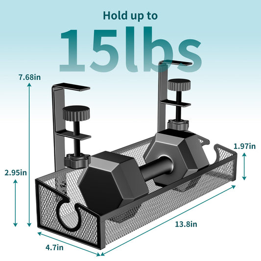 Under Desk Cable Management Tray Black, No Drill Desk Cable Wire Management Organizer with Clamp, PC Cord Organizer Accessories & Workspace for Office, Home