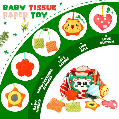 YOGINGO Montessori Toys for 1 Year Old - Tissue Box Baby Toys, Soft Stuffed High Contrast Crinkle Infant Sensory Toys, Boys&Girls Kids Early Learning Gifts