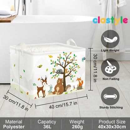 Clastyle Woodland Animals Bear Fox Raccoon Tree Baby Gift Storage Basket Large Deer Owl Collapsible Rectangular Shelf Basket Cute Clothes Towel Toy Book Storage Bin for Nursery