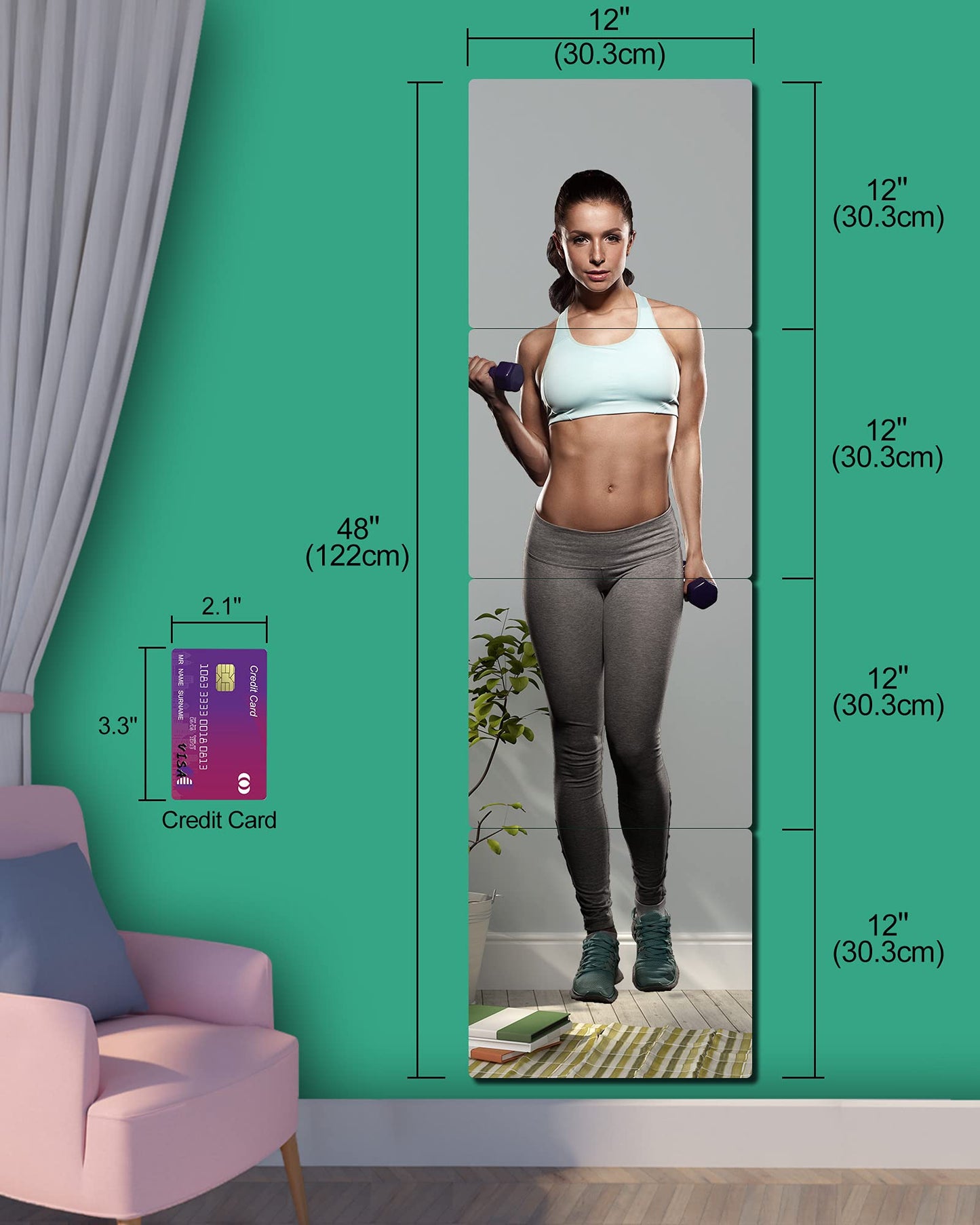 Unbreakable Acrylic Full Length Mirror for Wall Mounted, Full Body Mirror for Kids, Plastic Safe Shatterproof, Extra Thick 1/8", 12" x 12" x 4 PCS, Workout Mirrors for Home Gym, Bedroom Over The Door