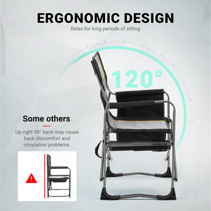 Overmont Oversized Lightweight Camping Chair - Portable Comfortable Heavy Duty Foldable Directors Chairs with Side Table & Cooler Bag for Outside Camp Beach Picnic Lawn and Fishing Supports 400lbs