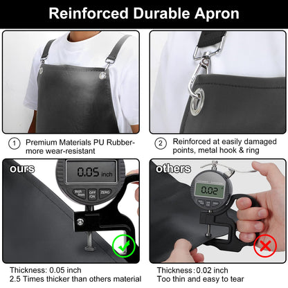 SHEOMERN Waterproof Rubber Apron, 43" Anti-Tear Heavy Duty Vinyl Adjustable Thicker Cross Back Dishwasher Apron for Restaurant Dishwashing, Butcher, Lab Work, Dog Grooming Black