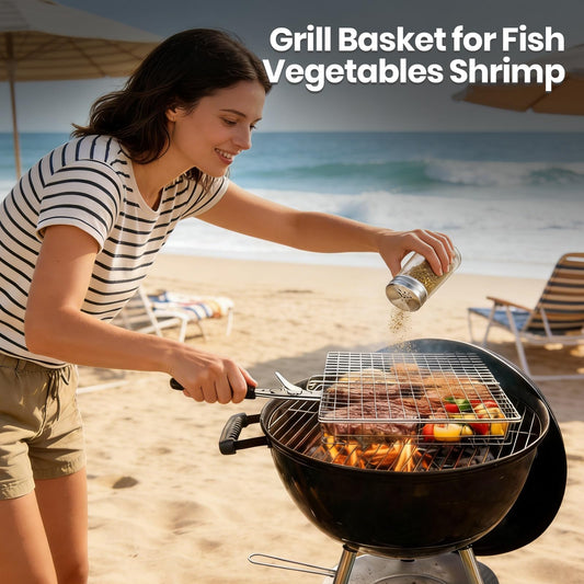 Clheatky 16 PCS Stainless Steel Grill Basket Set, Complete BBQ Grill Accessories for Shrimp, Vegetables & Fish, Portable Grill Basket with Oil Sprayer, Ideal Grilling Gifts for Men Dad Husband