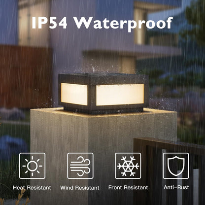 PAKEDANDUN Solar Pillar Lights Outdoor, 9.84" Modern Post Light Dusk to Dawn, Solar Column Lamp IP54 Waterproof with E26 Bulb, 3000K LED Fence Deck Cap Lights Lantern for Patio Garden Decoration(Grey)