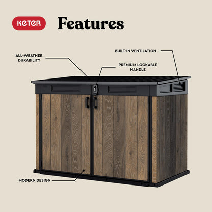 Keter Signature Collection All Weather Outdoor Storage Shed – Durable Resin Garden Shed with Built‑in Ventilation, & Lockable Double Doors – Walnut Finish