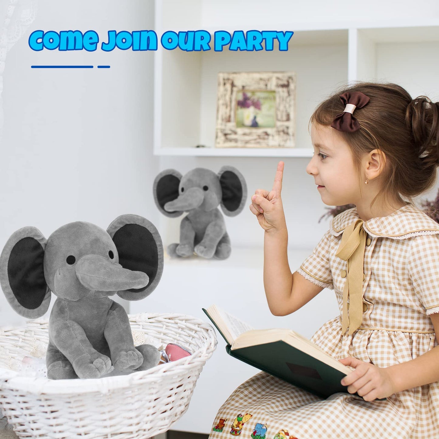 Glimin 6 Pieces Elephant Stuffed Animals 9.84 Inches Soft Cute Elephant Plush Toys for Baby Shower Themed Birthday Party Supplies(Grey)
