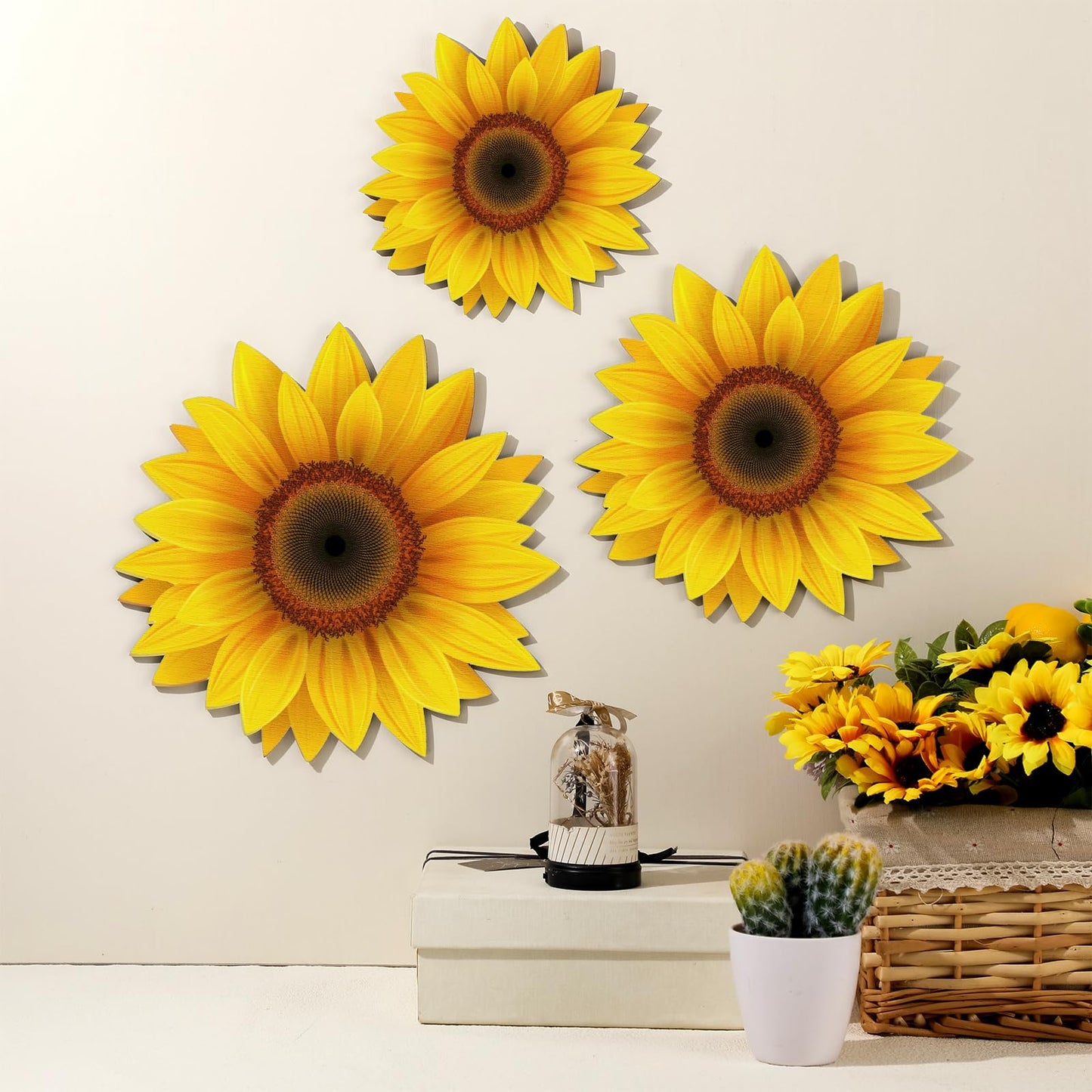 Thyle 6 Pcs Sunflower Wall Decor Wood Sunflower Wall Art Farmhouse Spring Flower Decorations Indoor Summer Wooden Hanging Sign for Kitchen Porch Home Decor