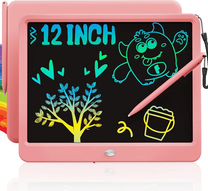 TEKFUN 12 Inch LCD Writing Tablet for Kids, Coloring Drawing Pad, Mess Free Doodle Board, Airplane Travel Toys for Boys and Toddlers, Road Trip Essentials, Gifts for 3 4 5 6 7 8 Year Old Girls(Pink)