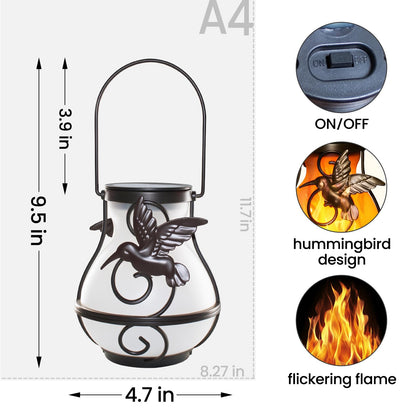 2 Pack Solar Lanterns Outdoor Waterproof, Plastic Flickering Flame Lights with Hummingbird Design, Hanging Solar Lantern for Patio, Porch & Garden Decoration, Gifts for Women, Mom