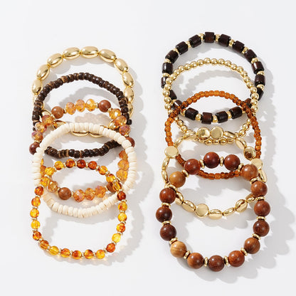GOOJIDS Surfer Heishi Clay Bead Bracelets for Women Bohemian Stackable Gold Plated Beaded Stretch Bracelets Elastic Layering Friendship Bracelets Set Boho Jewelry
