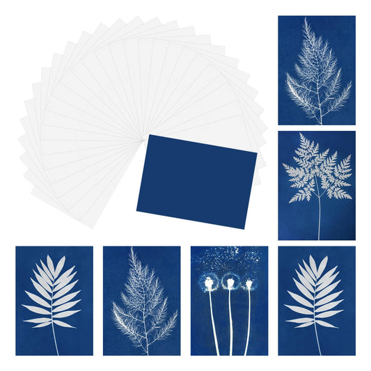 MECCANIXITY Cyanotype Paper, 32 Sheet High Sensitive Sun Print Paper Kit White Crafts for Adults DIY Project Art, 8.3x5.8 Inch (A5)