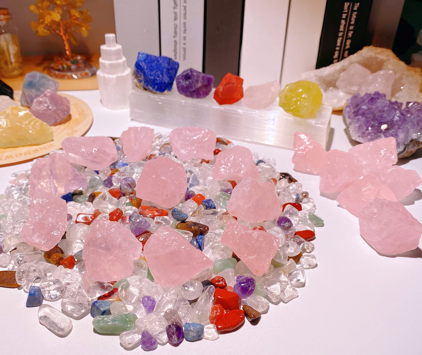 0.9 lbs Rose Quartz Crystals Raw Stones Healing Crystal Quartz Large 1" Bulk Rocks Gemstones for Tumbling Cabbing Fountain Decoration Polishing Wicca Reiki 400G Rough Quartz