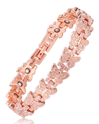 Fashtour Copper Bracelet for Women, 99.99% Pure Copper Magnetic Bracelet with Butterfly Design, Adjustable Bracelet with 3800 Gauss Magnets, Includes Sizing Tool & Gift Box