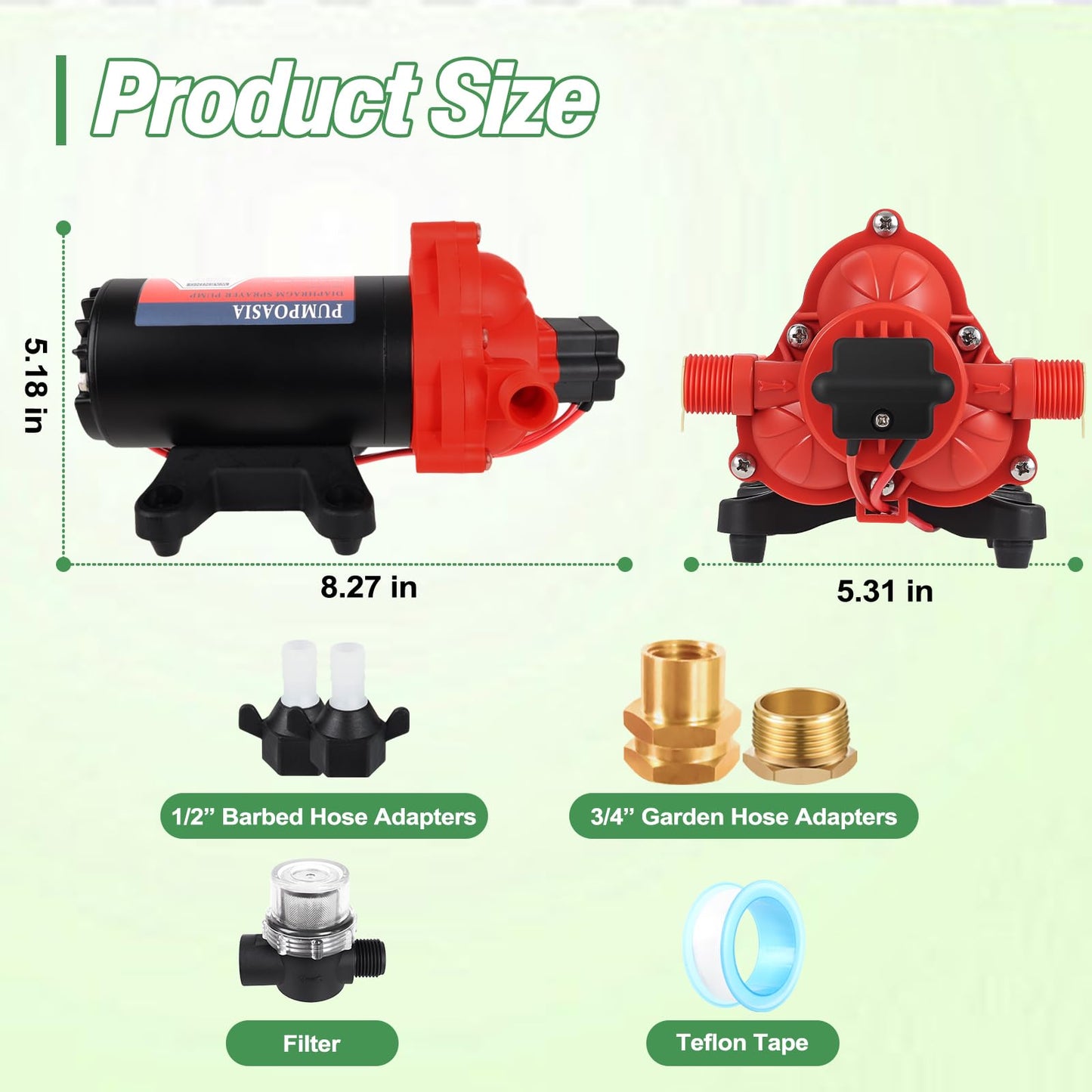 12V Sprayer Pump, 2.5gpm-8amp-60psi, Chemical and Corrosion Resistant, Compatible with Roundup, Diaphragm Pump with Pressure Switch and Self-Priming for Agricultural Spraying, Rv, Boats, Etc