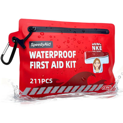 211 PCS Waterproof First Aid Kit, IPX7 Rated Dry Bag with Airtight Zipper, Portable Emergency Medical Supplies for Hiking, Boating, Swimming, Camping & Outdoor Activities