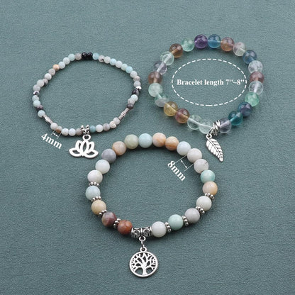 UEUC Tree of Life Yoga Healing Stone Bracelets, Multilayer Lotus Chakra Stone Reiki Bracelet Sets, Anxiety Crystal Natural Stone,for Women Stress Relief(#144)