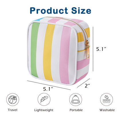 RSRSLEII Small Stripe Makeup Bag for Purse, Mini Cosmetics Bag with Zipper, Cute Cosmetic Pouch for Women Girls, Key Pocket Lipstick Pouch Card Holder Data Cable Organizer(06 Colorful Stripes)
