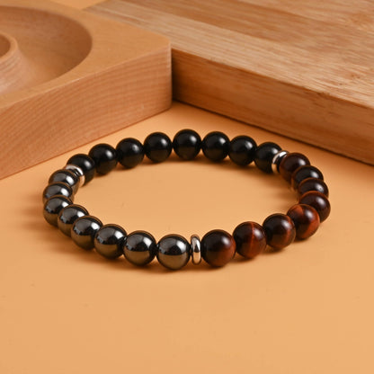 Gracayfr Tiger Eye Black Tourmaline Bracelet Anxiety Relief Healing Crystal Spiritual Natural Stone Beaded Empath Protection Gemstone Stretch Hematite Red