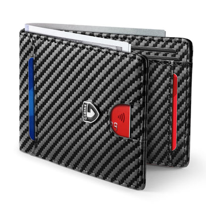 GSOIAX Slim Wallet for Men RFID Blocking Bifold Wallet Carbon Fiber Front Pocket Wallet with 11 Card Holder Minimalist Mens Wallet with Gift Box(Carbon Black)