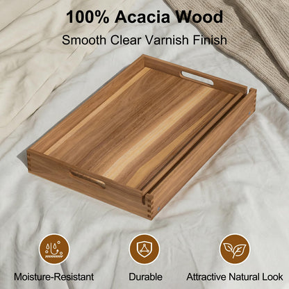 22"x14" Acacia Wood Folding Bed Tray Table, Extra Large Breakfast in Bed Tray with Raised 7.9" Leg Space, Foldable Legs, Tablet & Phone Slots, Cable Grooves, Food Tray for Bed