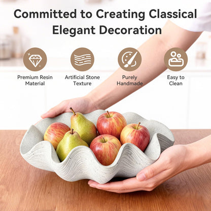 KEWOOL Scalloped Decorative Bowl Home Decor - 12.6" Modern Handicraft Large Shell Ruffle Decorative Fruit Bowl for Kitchen Counter, Chic Key Tray for Entryway Table, Artificial Stone White
