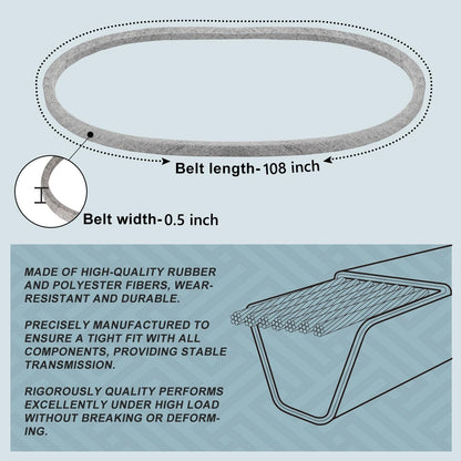1/2 x 108'' Drive Belt 490-501-C063 / 954-05022A, Mower Deck Belt for CUB Cadet 490-501-C063 Drive Belt 46" Deck 05022 XT1 XT2 LX46 LT46 954-05022A (490-501-C063/954-05022)