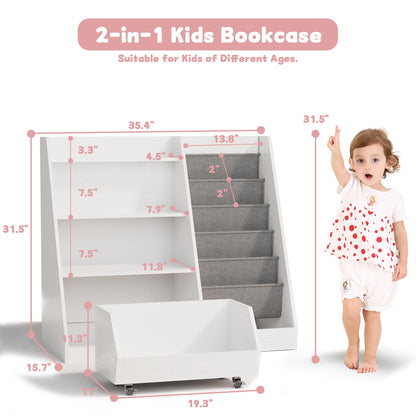 COZPAW Kids Bookshelf and Toy Storage, 4 Tier Toddler Bookshelf with Movable Drawer (White)